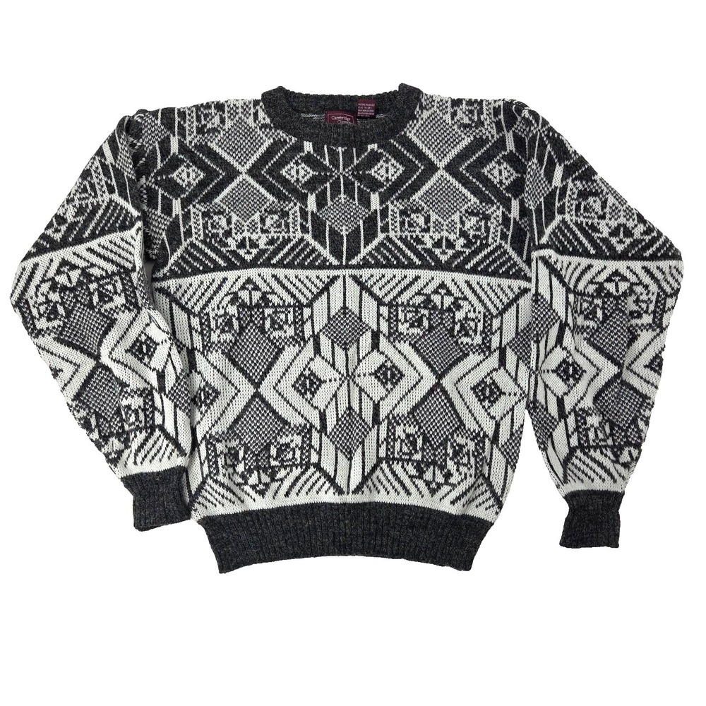 VTG Cambridge Classics Sweater Mens Medium Geometric Wool Blend Knitted